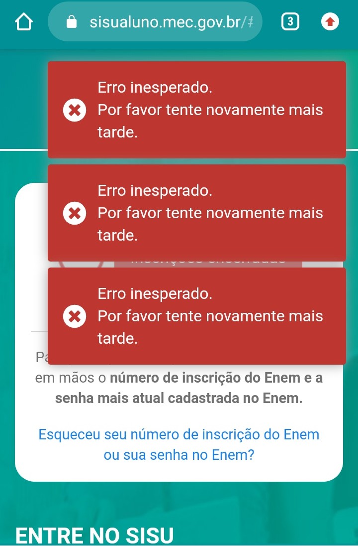 Sisu: estudantes relatam problemas no primeiro dia de&nbsp;inscrição