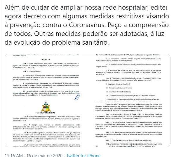 Governador edita Decreto com medidas de prevenção contra o novo&nbsp;Coronavírus