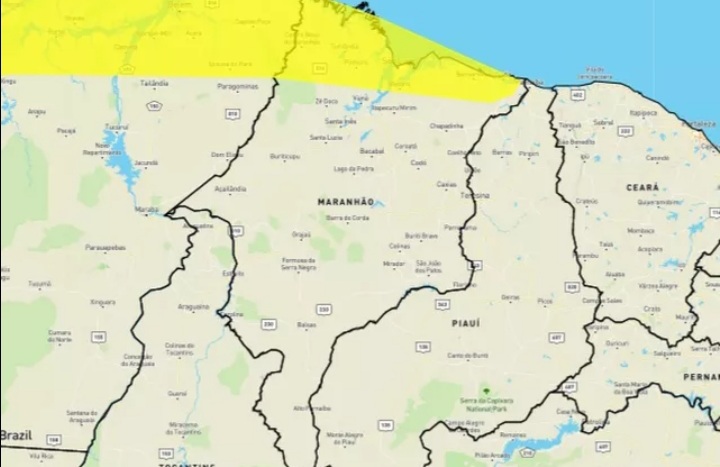 Norte do Maranhão tem alerta amarelo para&nbsp;chuvas