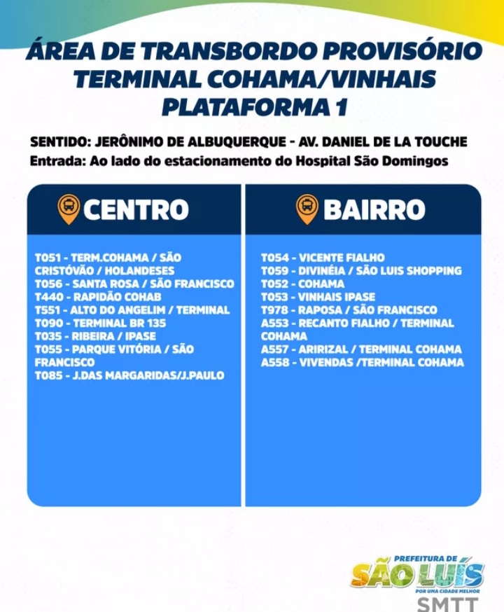 Prefeitura de São Luís  divulga funcionamento de terminal provisório da&nbsp;Cohama