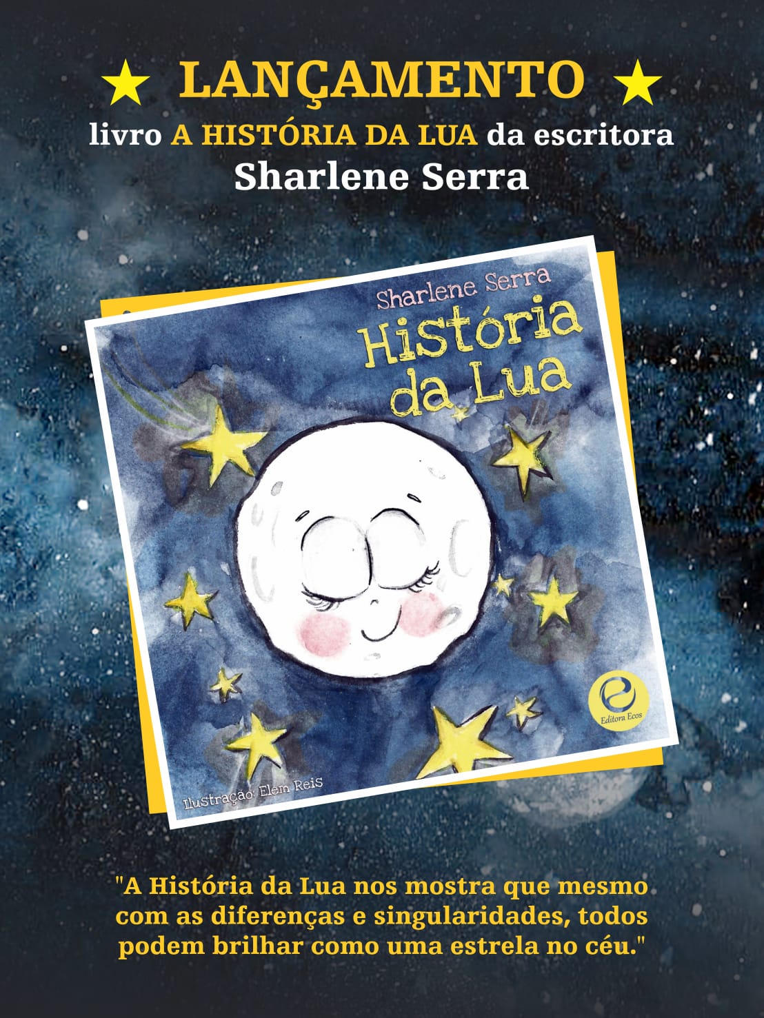 Escritora Sharlene Terra lança livro infantil “A História da Lua” nesta quinta (20)