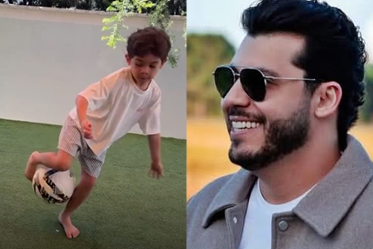 Murilo Huff encanta com aula de futebol do filho de Marília Mendonça